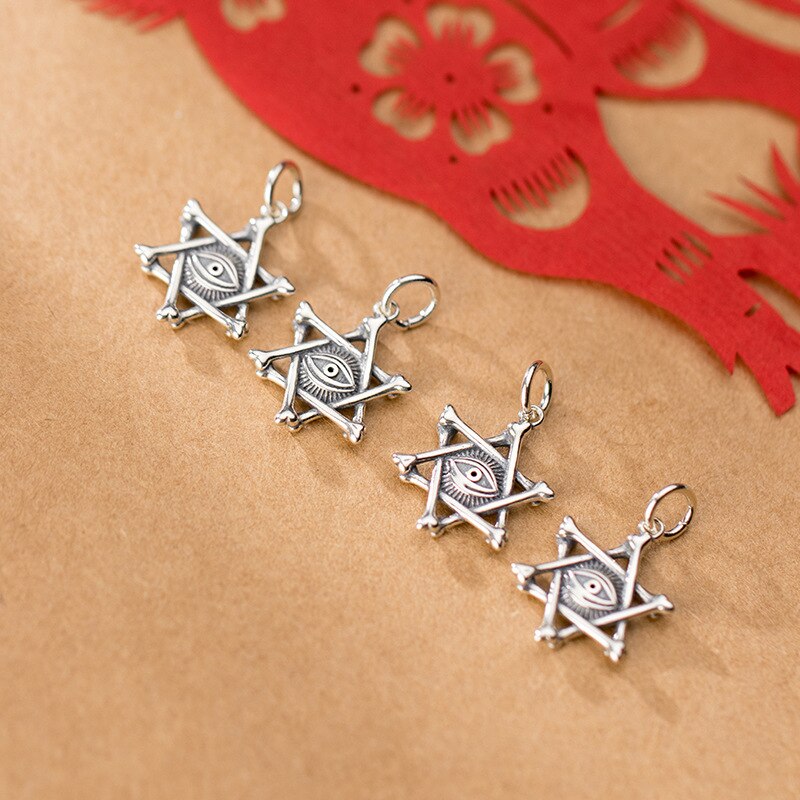 925 Sterling Zilver Devil Eye Hexagram Charms Decoratie Holle Zilveren Hangers Diy Fijne Sieraden Ornamenten Voor Vrouwen