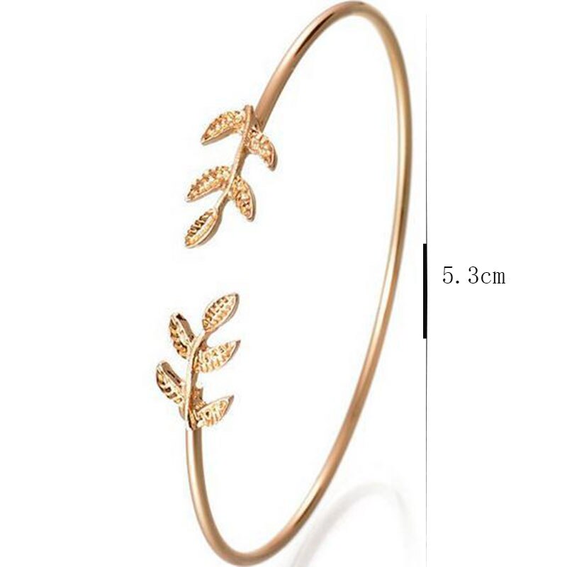 Leaf Bangle, Vintage Open Adjustable Feather Charm Bracelets For Women, Sweet Jewelry,