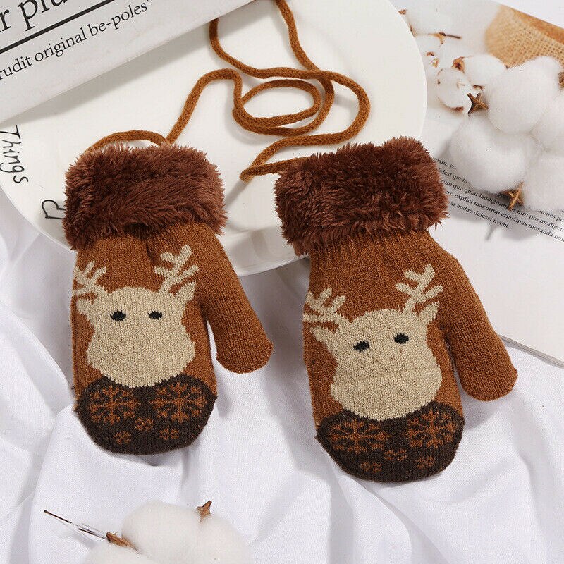 Gants de noël pour bébés | 1 paire, , tricots d'hiver, mitaines d'élan de noël, en velours épais, gants d'hiver chauds et doux pour filles de 1 à 3 ans: Marron