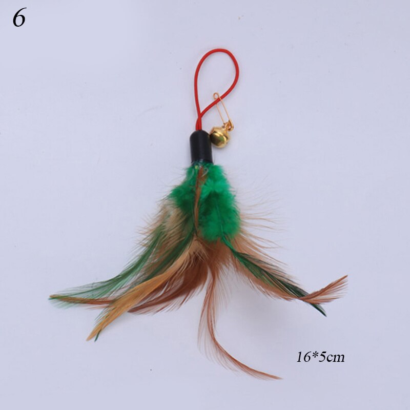 L40 cute cat toys 1pc cat feather toys, kitten interactive teaser bell feather stretch fishing rod play wand pets replacement head: 6