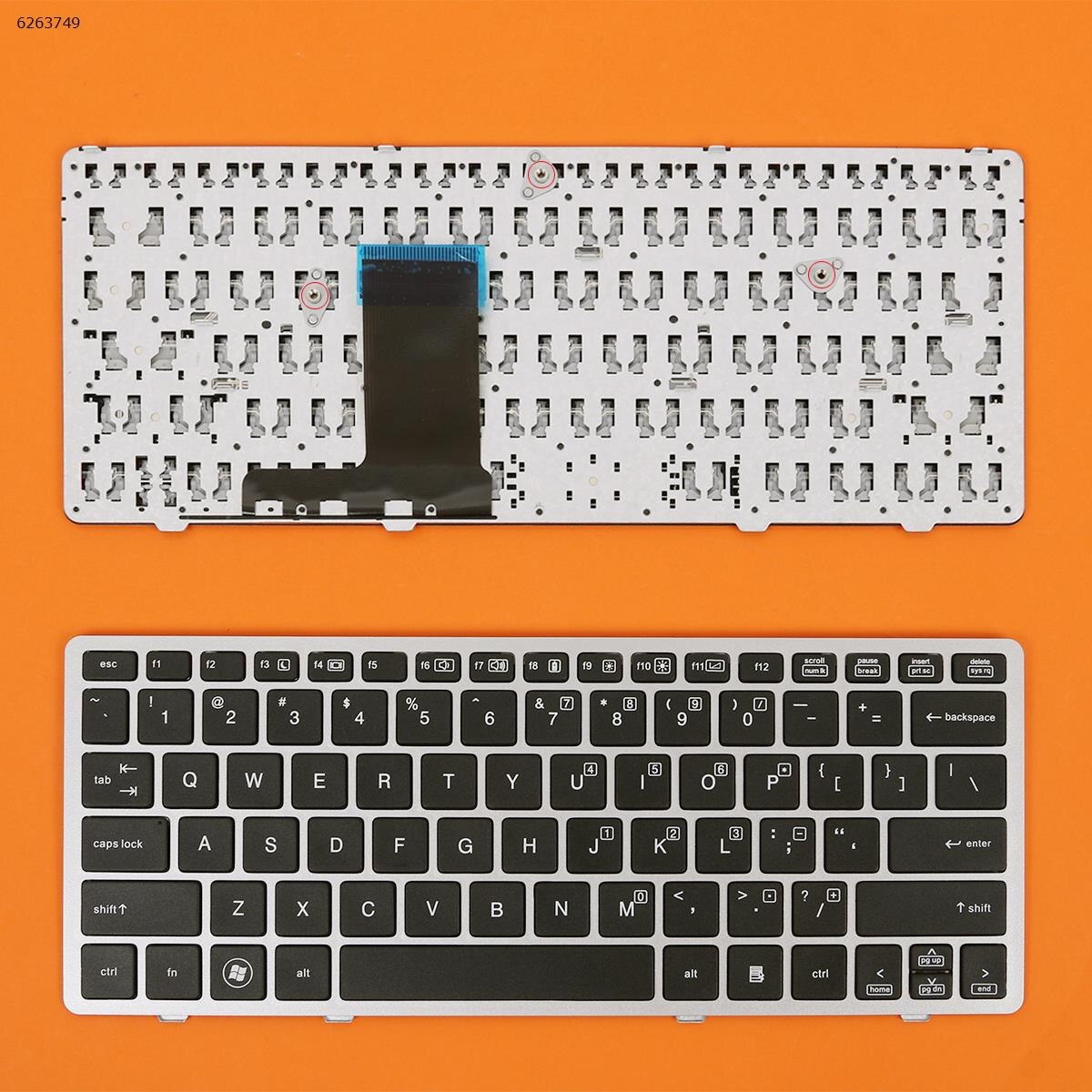 US QWERTY Layout Replacement Keyboard For HP Elitebook 2560P 2570P Laptop Silver Frame Black Key NO Pointer