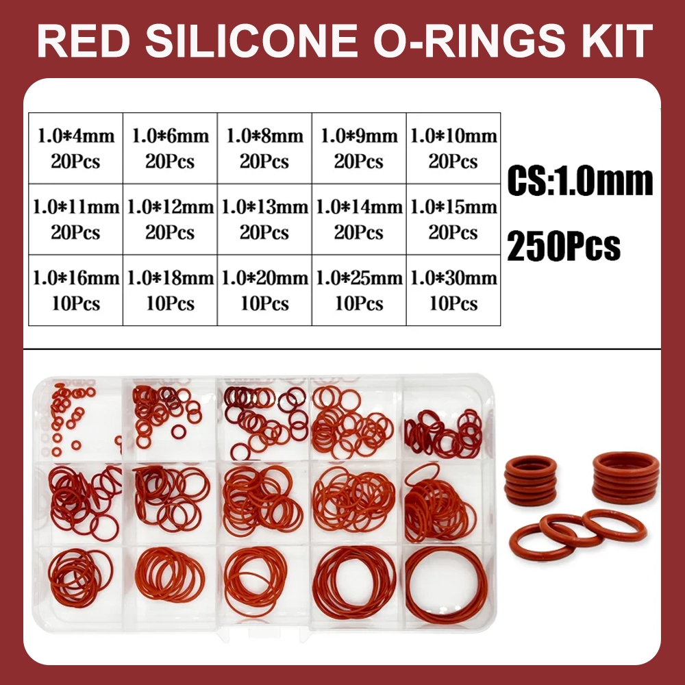 O-Ring-Dichtungen, Dichtung, Silikon, roter O-Ring-Dichtungssatz, ölbeständige O-Ringe, Gummi-O-Ring, Hochtemperatur-VMQ-Unterlegscheibe, CS1,0 mm–3,1 mm: grau