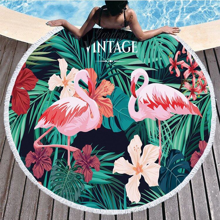 Runde Saugfähig Schnell trocknend Strand Handtuch Schnell Trocknendes Strandtuch Sommer Flamingo Frische Muster Bad Handtuch: ST-00004