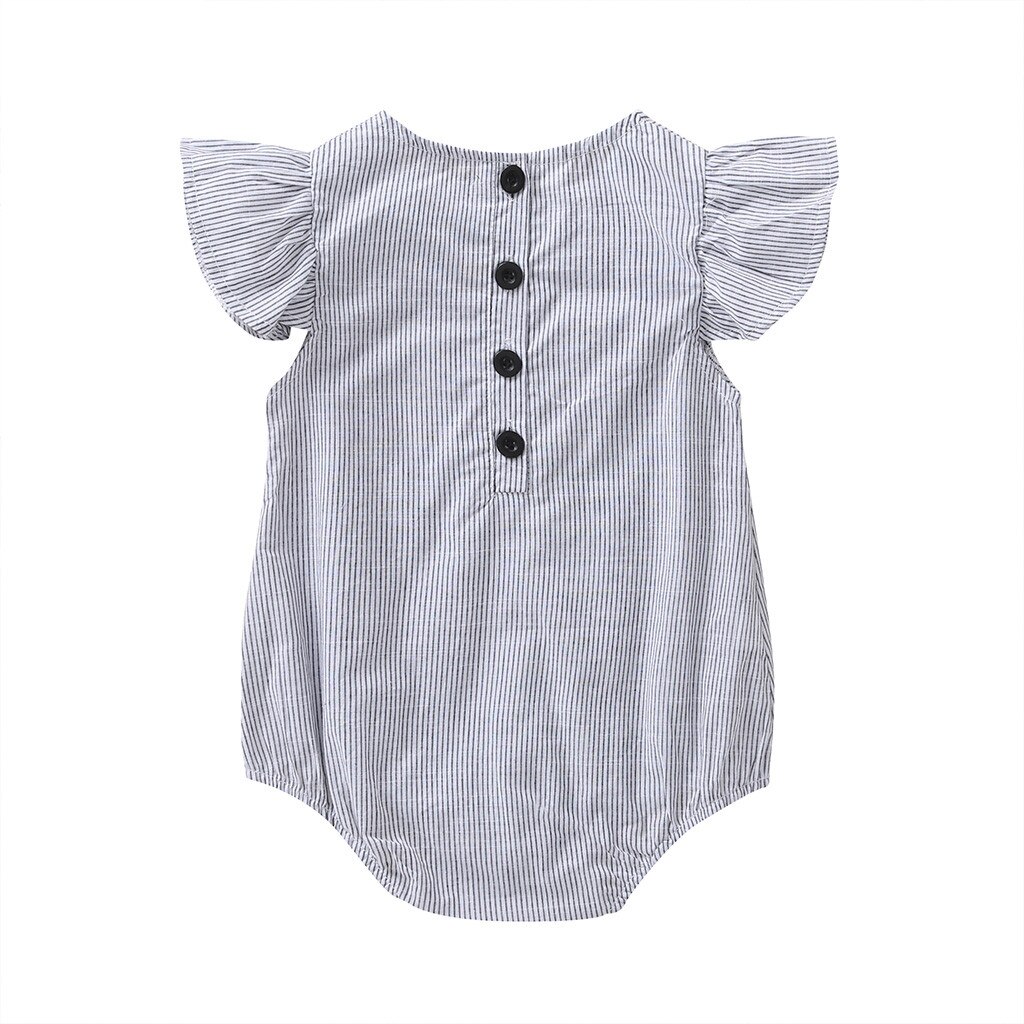 Nova moda recém-nascido infantil crianças bebê menina menino macacão pétala sem mangas listrado algodão macacão playsuit roupas de verão 0-24m: 18-24M