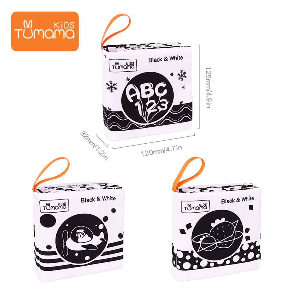 3PCS Baby Cloth Books Early Learning Educational Toys Black White Soft Cloth Development Books Cartoon Animal Infant Toys: Default Title