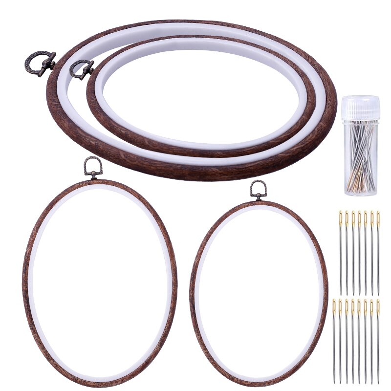 LMDZ 4 Pack Oval Embroidery Hoop, Imitated Wood Display Frame with 30 Pieces Embroidery Needles, Embroidery Frame for Home Decor
