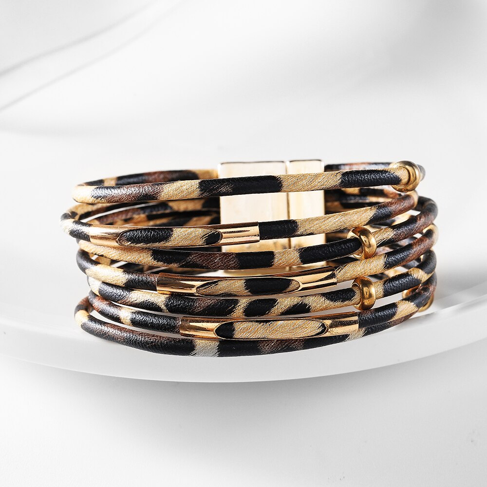 WYBU Four Styles Charm Leopard layered bracelet For Women Boho Cuff Wrap Bracelets With Magnetic Clasp Hand Jewelry: SF495