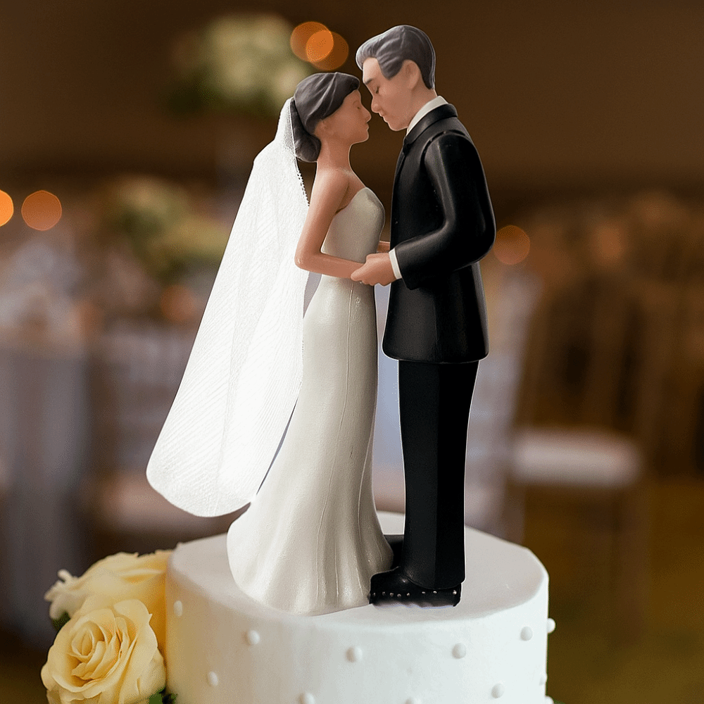 Anniversary Decoration Couple Wedding Cake Topper White/Black Cake Toppers Dolls PVC Bride & Groom Figurines
