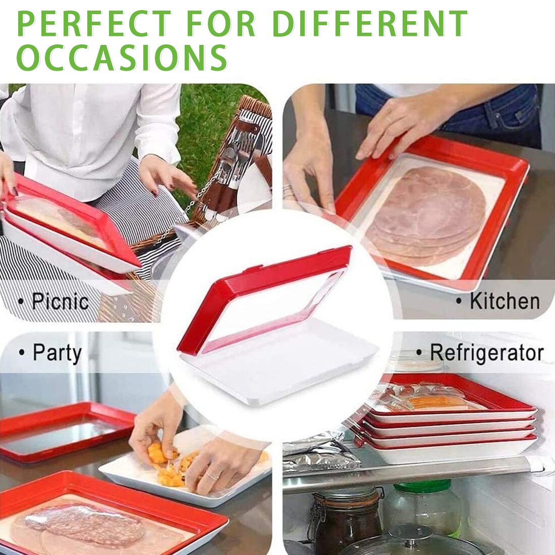 6/8pcs Food Storage Preservation Plate Plastic Refrigerator Food Tray Kitchen Decoration Container Set Fresh Food Serving Tray
