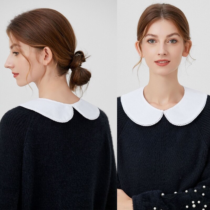 French Style Women Maid Detachable Faux False Collar Sweet Lace Trim Button Half Shirt Necklace Choker Mini Poncho