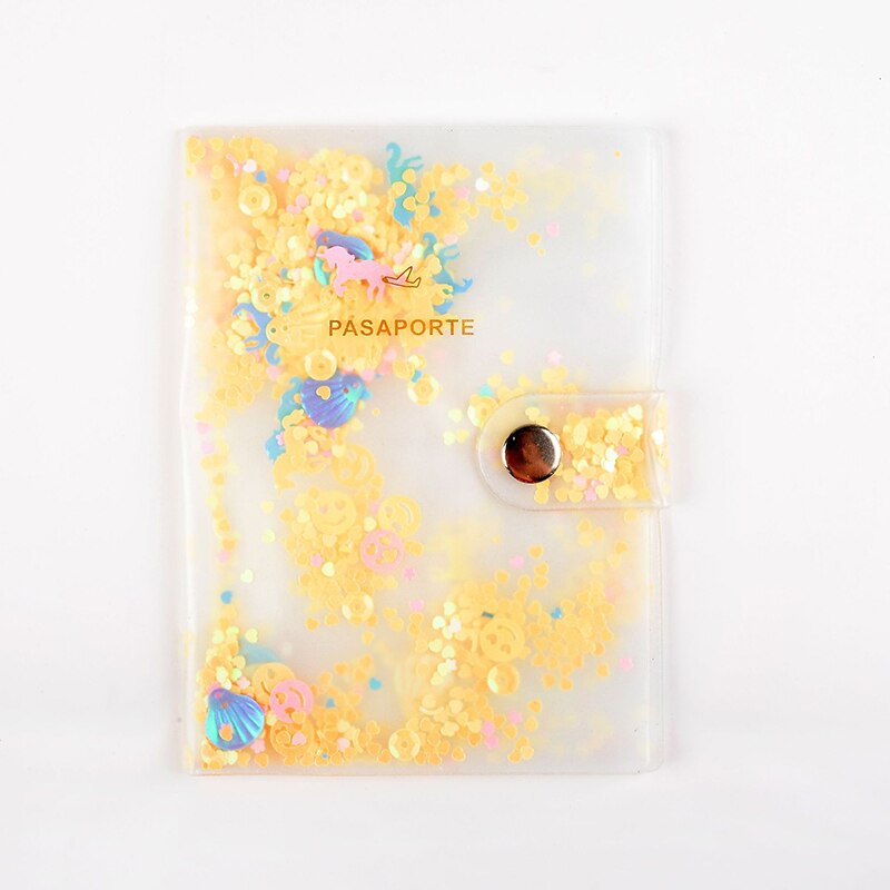 passeport à paillettes couvre accessoires de voyage carte de crédit bancaire ID sac passeport porte-affaires Paillette femmes PVC étui portefeuille: yellow
