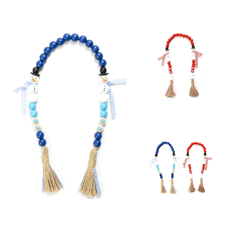 Guirlande de perles de bonhomme de neige, pompon de noël, corde de chanvre et perles en bois, décoration de maison faite à la main pour chambre à coucher