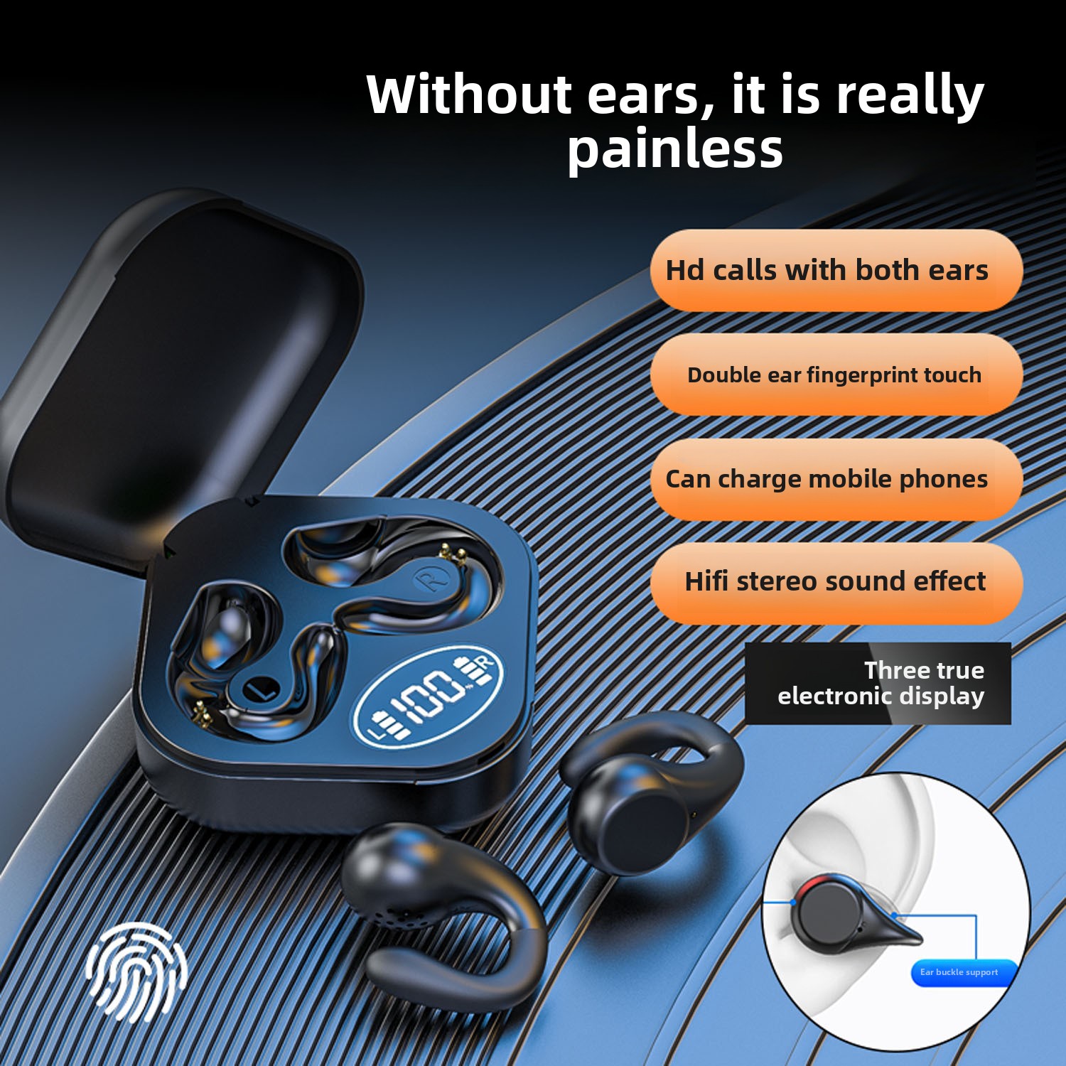 Niet-in-oor draadloze Bluetooth-hoofdtelefoon, dual-ear sport mini onzichtbare over-ear sport met ultralange batterijduur