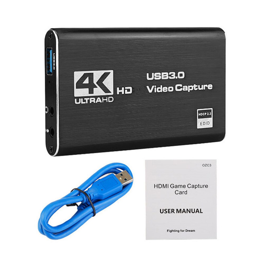 4K USB 3.0 Video Capture Card HDMI-compatible 1080P 60fps HD Video Recorder Grabber For OBS Capturing Game Card Live: USB 3.0 Black