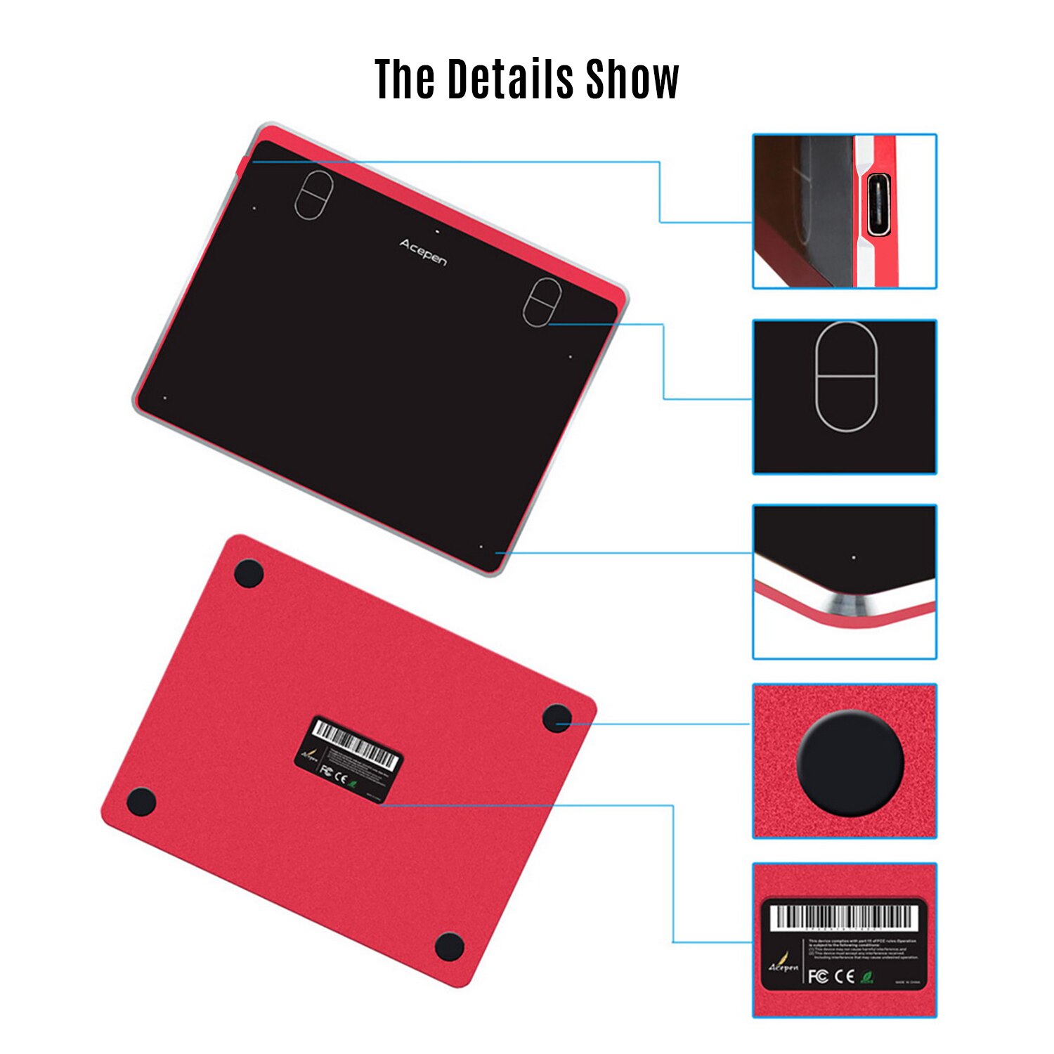Acepen AP604 Digital Graphic Drawing Tablet Ultra-Thin Board 4 Shortcut Keys Battery-free Passive Stylus 8192 Levels Pressure