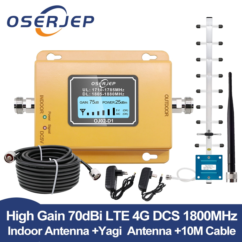 GSM LTE 1800 LCD 70dB Gain 2g 4g band3 Handy Signal Repeater DCS 1800MHz Handy Verstärker GSM Signal Booster + Antenne