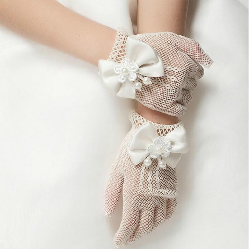 Guanti da principessa per ragazze da sposa Mesh Bowknot Party bambini cerimonia di compleanno accessori per feste guanto da ragazza