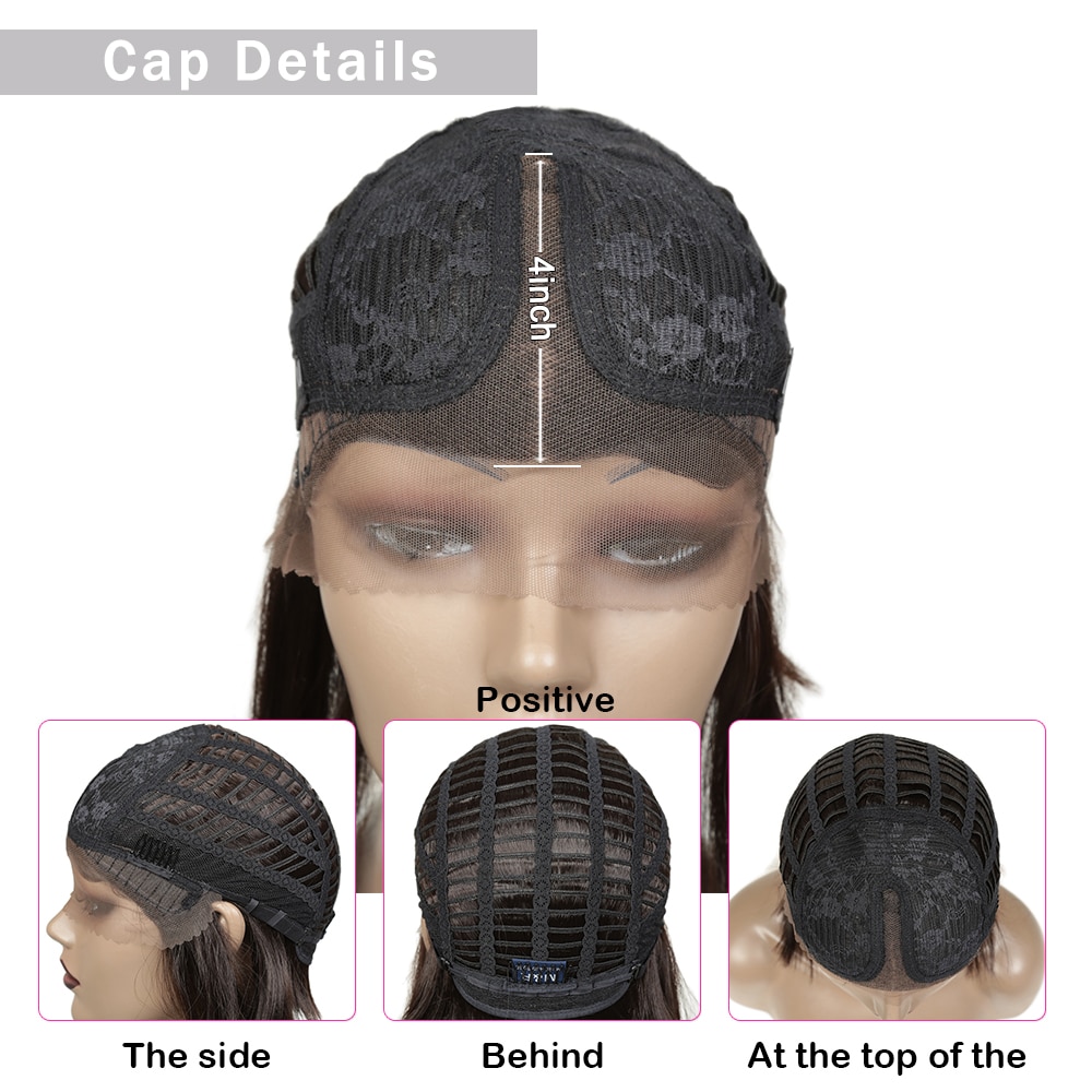 Short Bob Straight Lace Front Wigs Middle Part Synthetic Hair Glueless Lace Wig Heat Resistant Fiber For Black Women HeyMidea