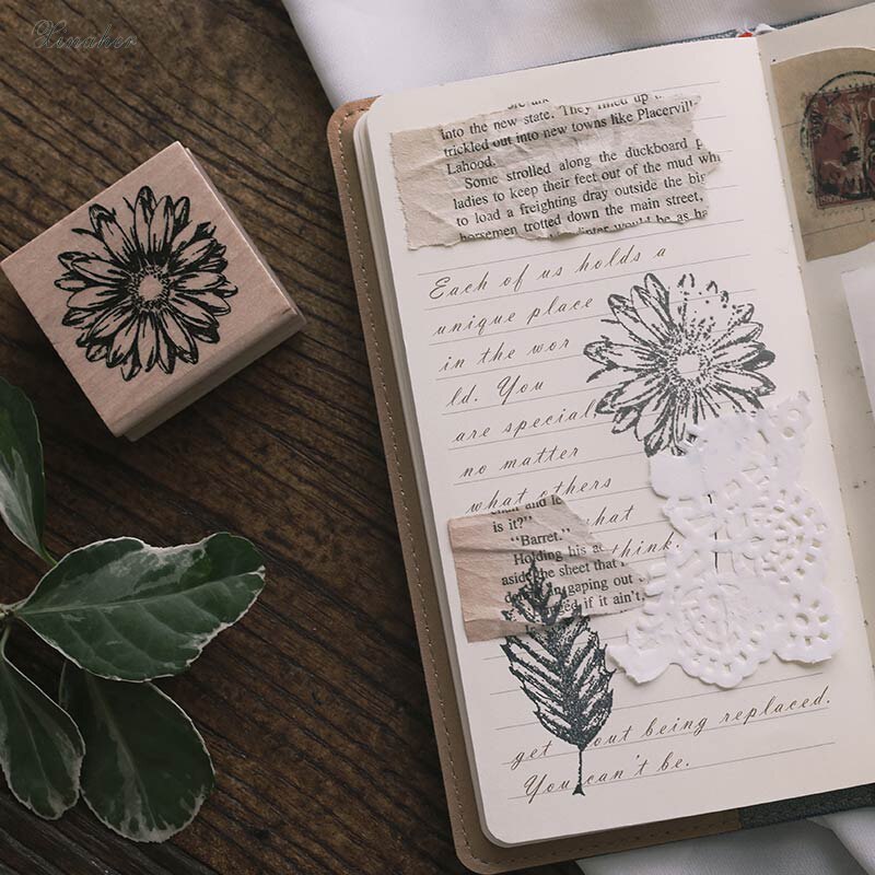 Vintage flower plant maple leaf decoration stamp wooden rubber stamps for scrapbooking stationery DIY craft standard stamp