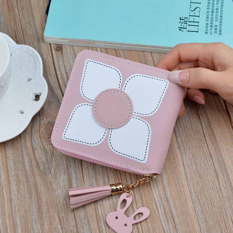 Women's Coin Purse Flower Pattern Leather Card Holder Multifunctional Storage: Pink