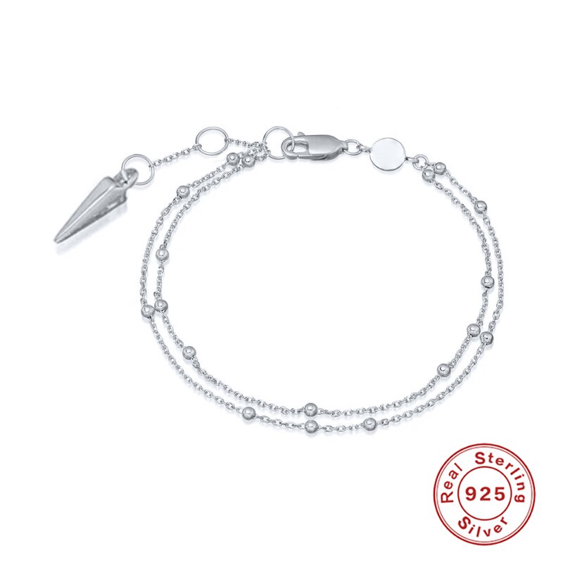 ROXI – Bracelet Double chaîne de petites perles pour filles, bijoux géométriques en or/argent Sterling 925