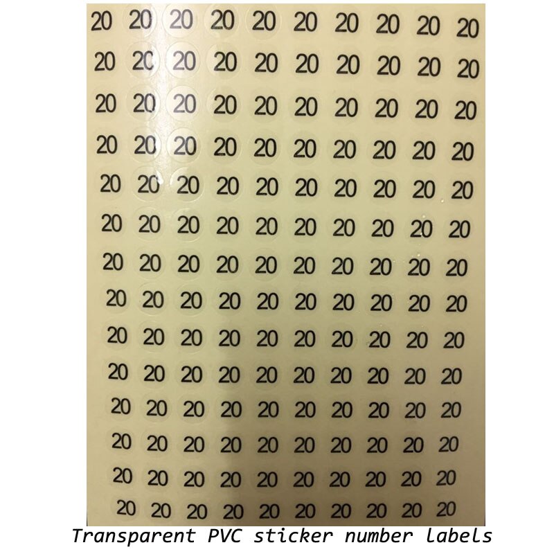 Transparente PVC-Aufkleber Größe Etiketten 1-30 Nummer Kleidungs stück Kleidung Zubehör Größe 0,8 cm Durchmesser 1500 stücke/viel