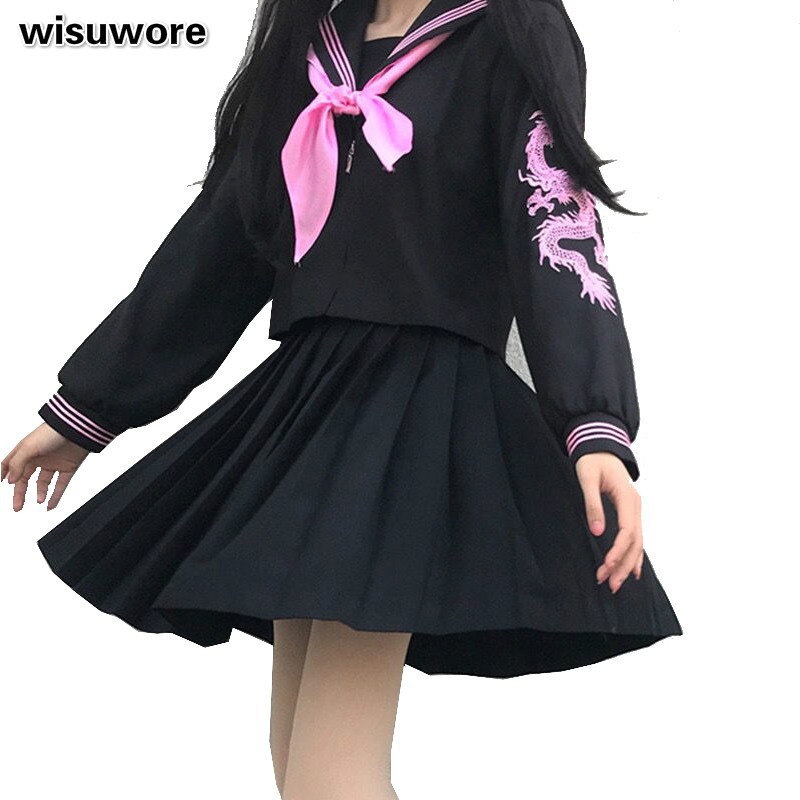 Jk Uniform School Girl Silver Dragon The Embroidery Uniform Gothic Styl Women Student Full Sets Clothes