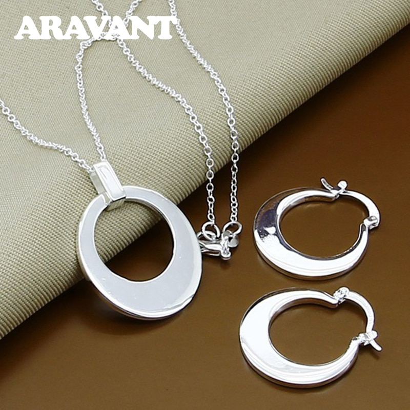 Wedding Jewelry Set 925 Silver Moon Hoop Earring Pendant Necklace Chains Set For Women Jewelry Accessories