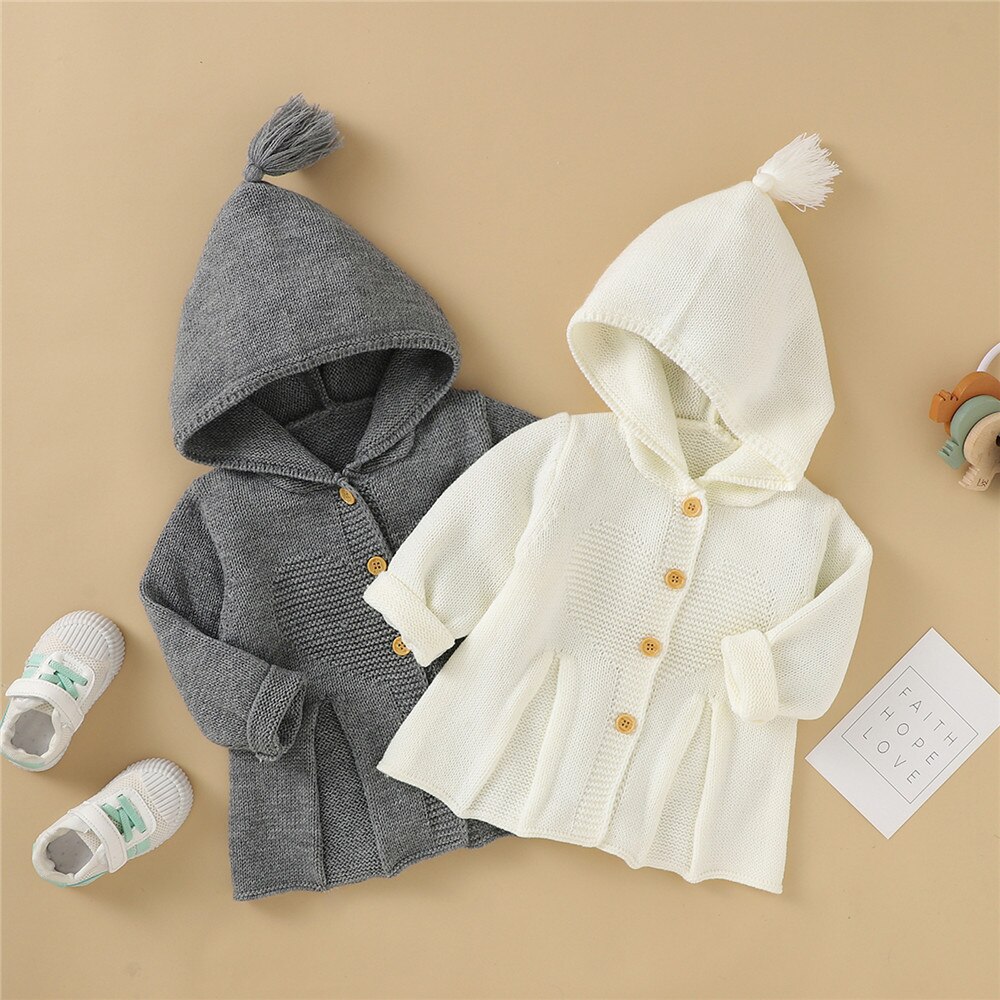 Baby Peuter Leuke Hooded Uitloper Truien Outfits Baby Meisje Jongen Fall Winter Casual Solid Gebreide Jas Vest 3-24M