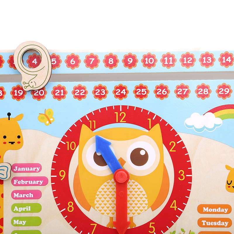 Kids Wooden Toy Children Early Learning Developmental Multifunction Wood Hanging Clock Including Calendar Clock Month Weather