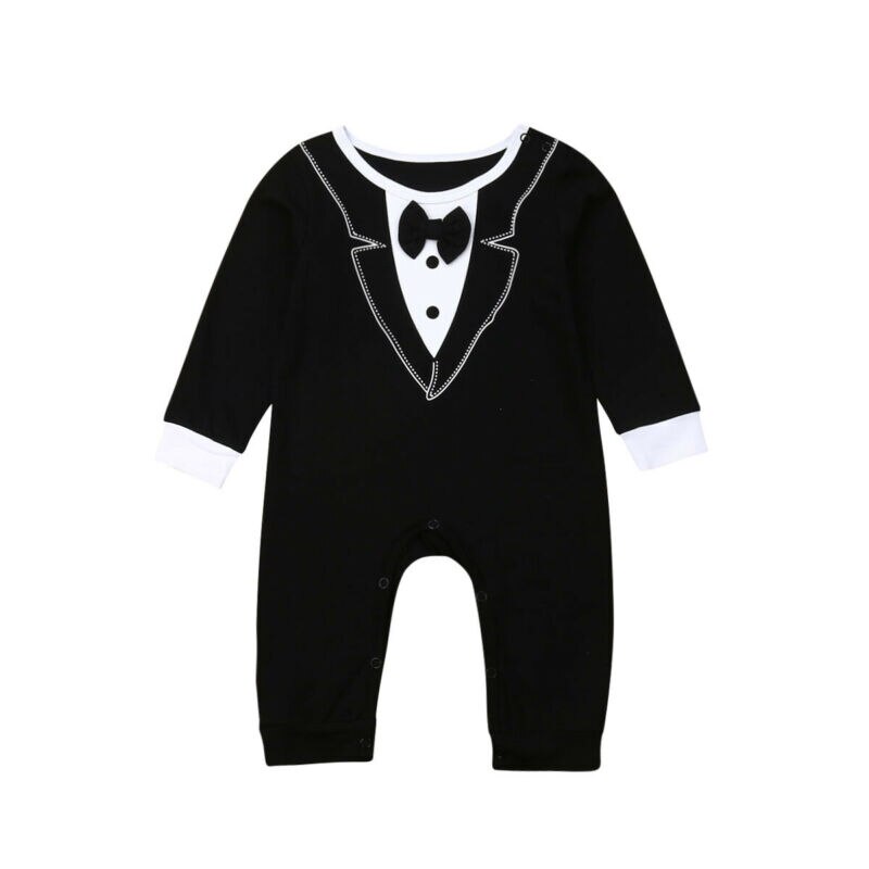 Newborn Baby Boy Christening Tuxedo Formal Romper Jumpsuit Long Sleeve Cotton Tie Jumpsuit Suit Clothes Baby Boy Clothing