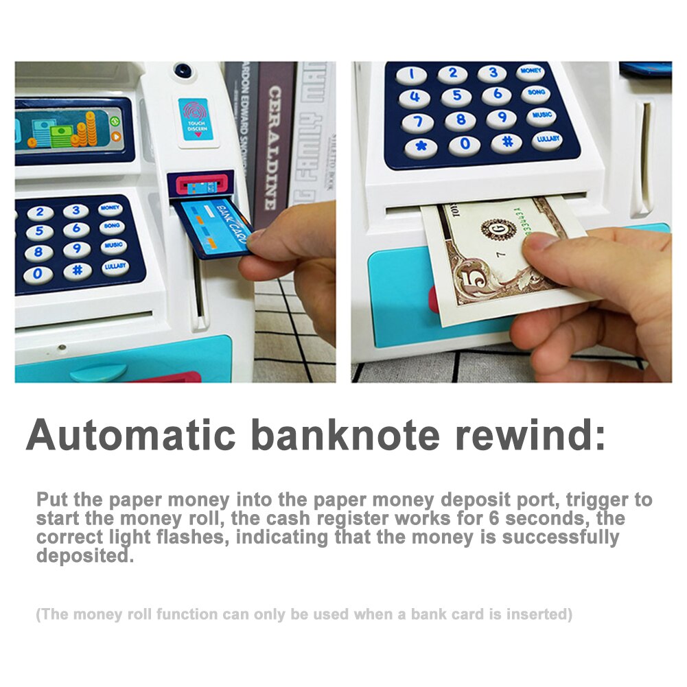 Simulation Electronic ATMs Password Fingerprint Music LED Model Pretend Play Toy Automatic Deposit Banknote Toys