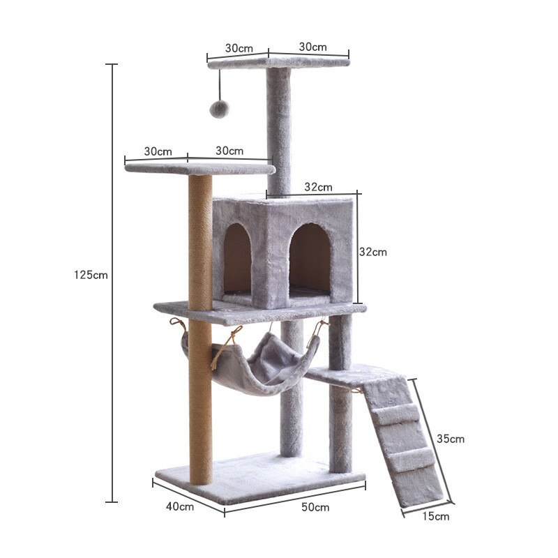 Cat Tree Multilevel Cat Towers with Luxury Condos Cat Tree Tower Kitten Condo Scratching Post: light grey 125cm