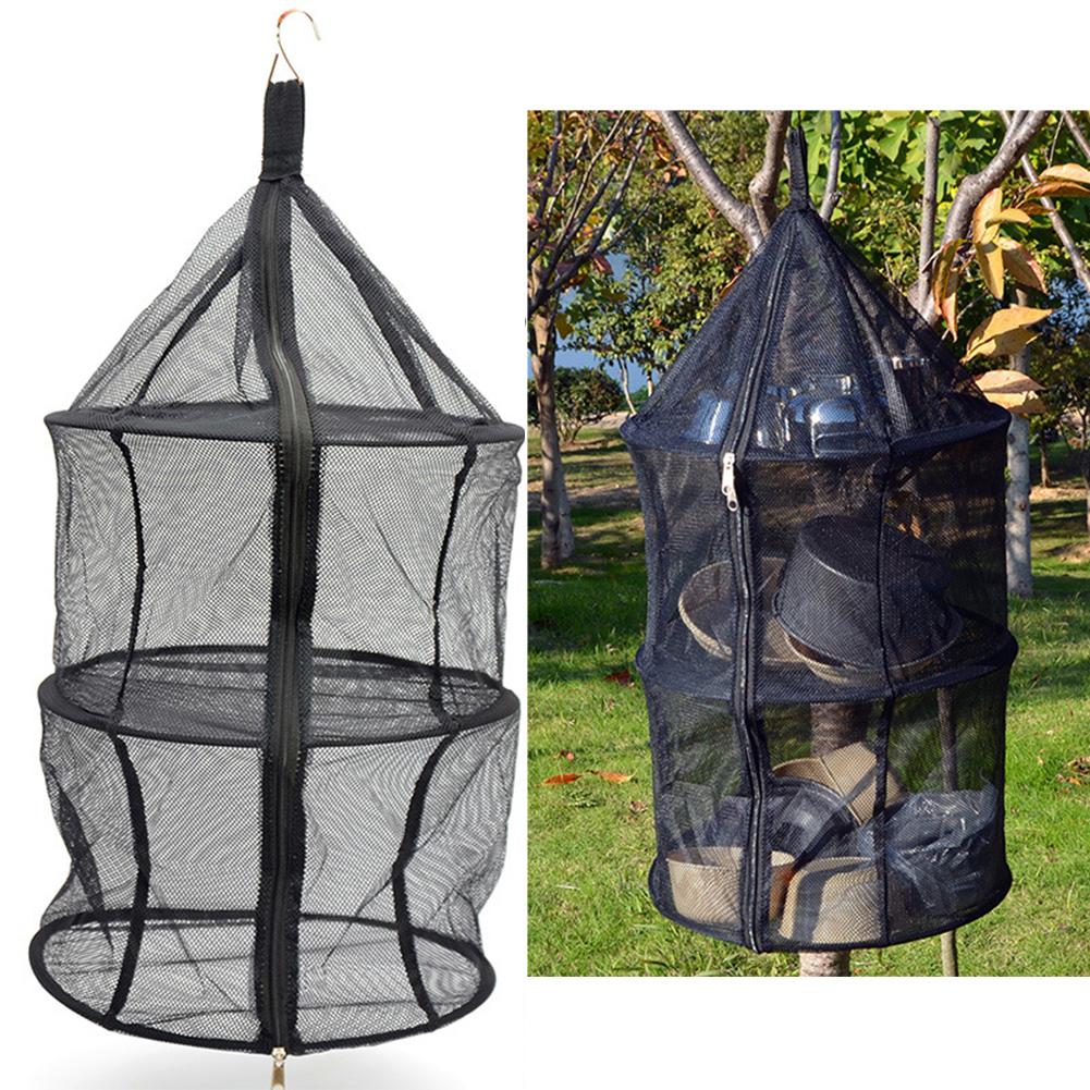 Hanging Drying Rack Mesh Collapsible Net Dryer 3 Layer Black Zippers Mesh Dry Rack Ideal for Indoor/Outdoor Closets, Grow Tents