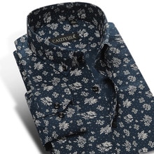 Men's Traveling Casual Floral Printed Cotton Shirts Pocketless Comfortable Long Sleeve Standard-fit Button-down Shirt