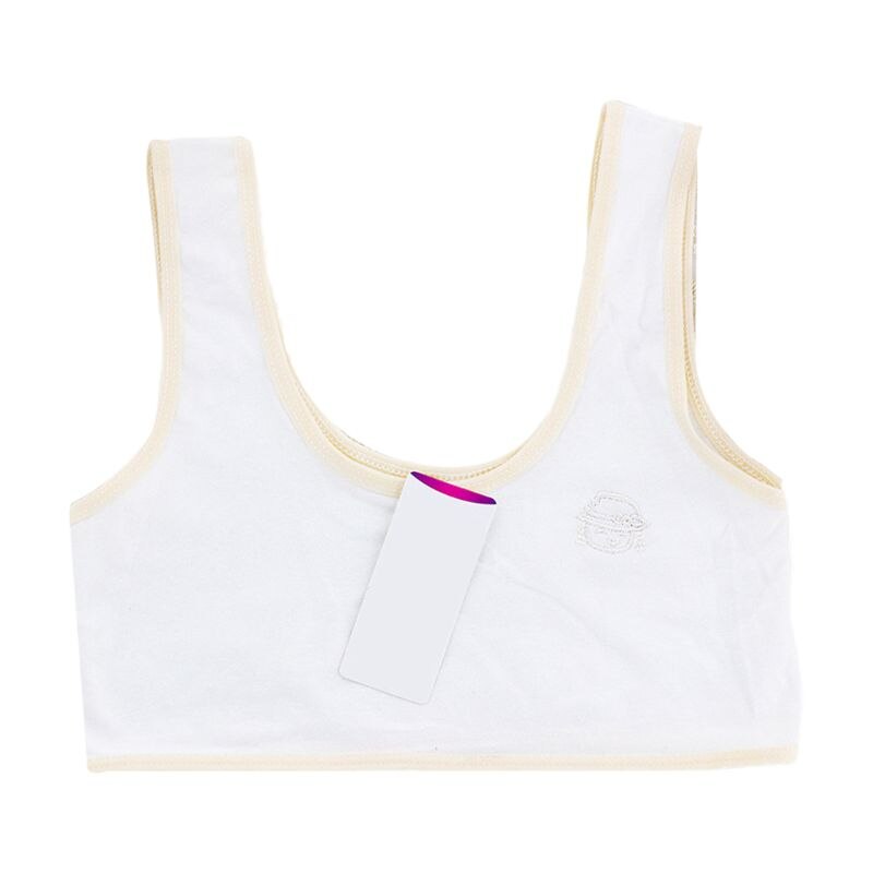 Puberty Girls Wide Straps Tank Crop Top Cartoon Embroidery Underwear Vest 6-16T U50F: Nude