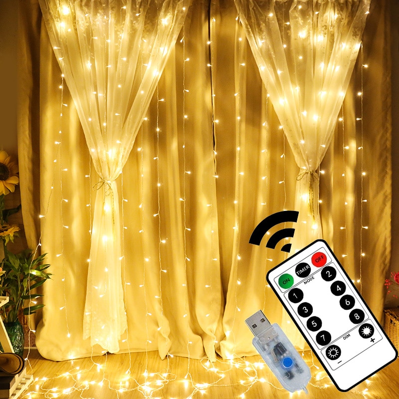 Rideau de fenêtre USB 3M, rideaux lumineux LED, décoration d'extérieur avec éclairage féerique pour maison, chambre à coucher, fête de noël et nouvel an