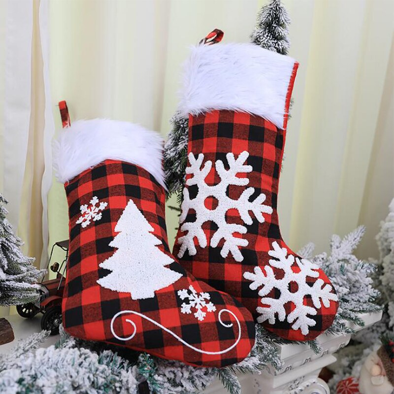 Grote Kerstsok Kerstman Sok Snoep Tas Plaid Jute Houder Boom Decoratie Kerstboom Sok Elanden Kousen
