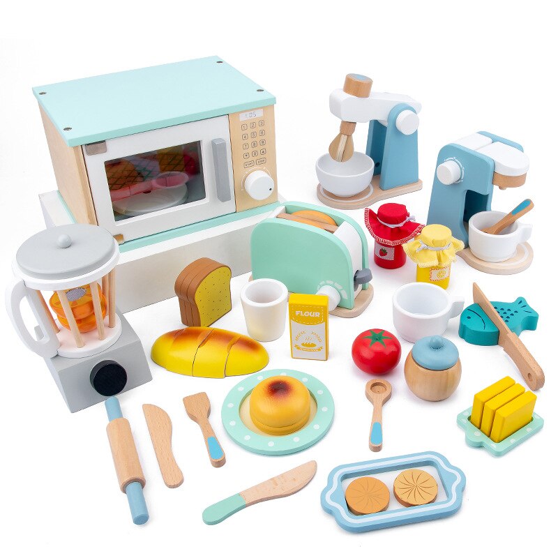 Children's Kitchen Toaster Coffee Maker Food Blender Salad Cooking Chef Toys For Girls Pretend Play Food Kids Miniature Kitchen