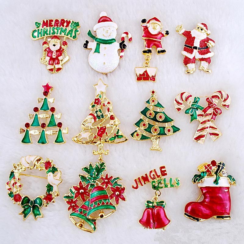 6 stks Kerst Broches Pin Bagde lijfje Broche Veiligheidsspelden voor DIY craft kerstboom Pin kerstman broches Kleding decor