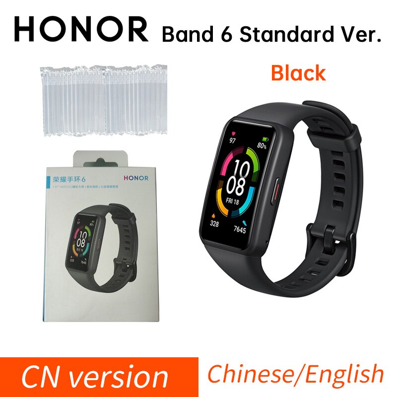 Honor Band 6 Global / CN Version Smartband Bracelet AMOLED Color Touchscreen Blood Oxygen SpO2 Heart Rate Sleep Swim Waterproof: CN Std Black