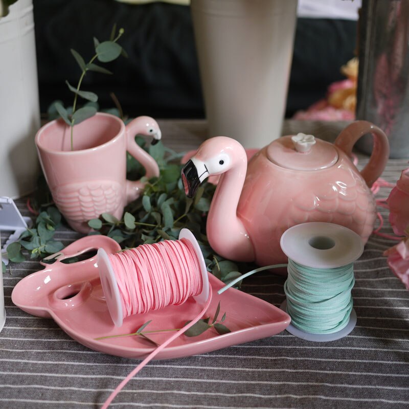 Pink Ceramic Bird Flamingo Shape Lovely Teapot/Plate