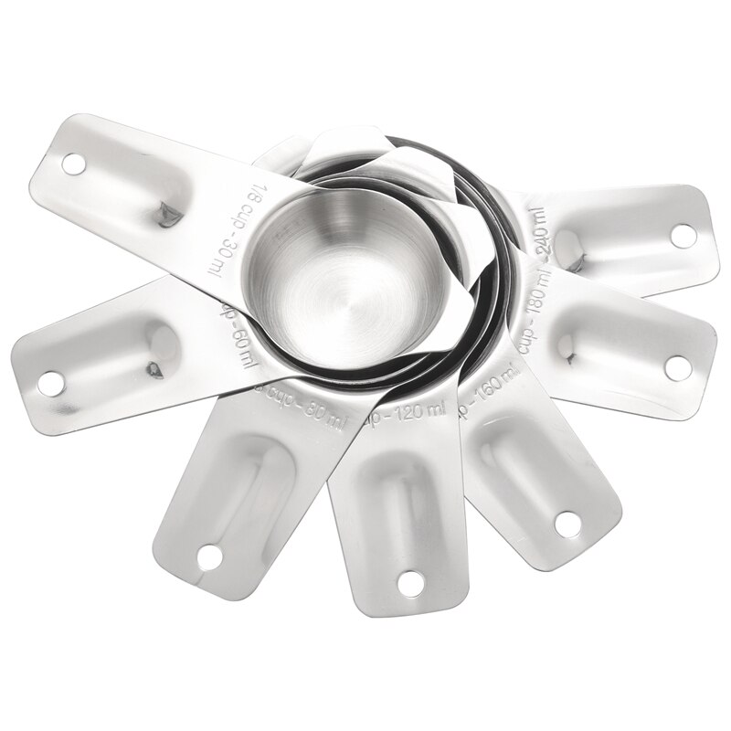Measuring Cups Set of 7 with 1/8 Cup Coffee Scoop,Stainless Steel Metal Measuring Cup, 7 Piece Stackable Set with Spout