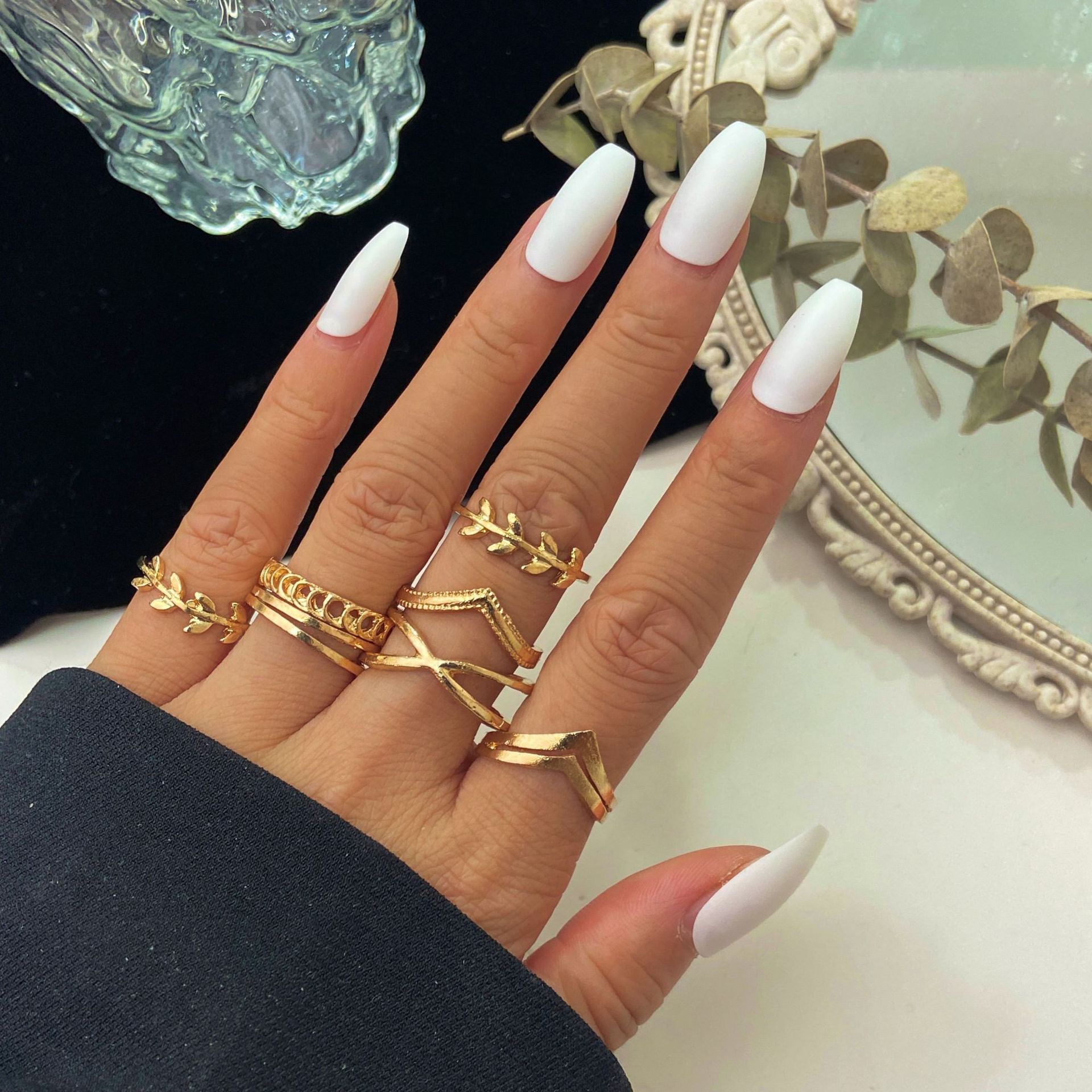 Blad måne halvmåne ringe til kvinder antikke punk kno midi ringe sæt vintage anillos smykke tilbehør 7 stk/sæt