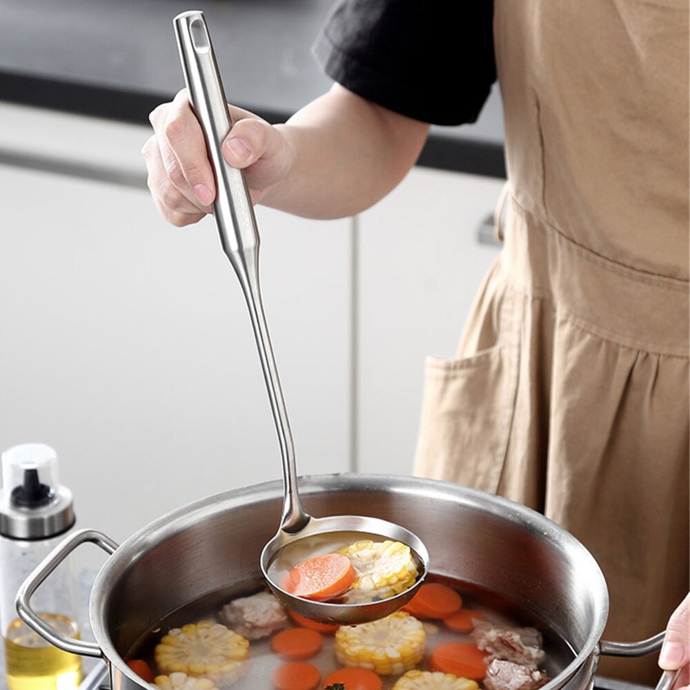 Stainless Steel Spatula Soup Spoon Set Heat-resistant Non-stick Cooking Tool Long Handle Kitchen Tool Accessories 2 Pcs/Set