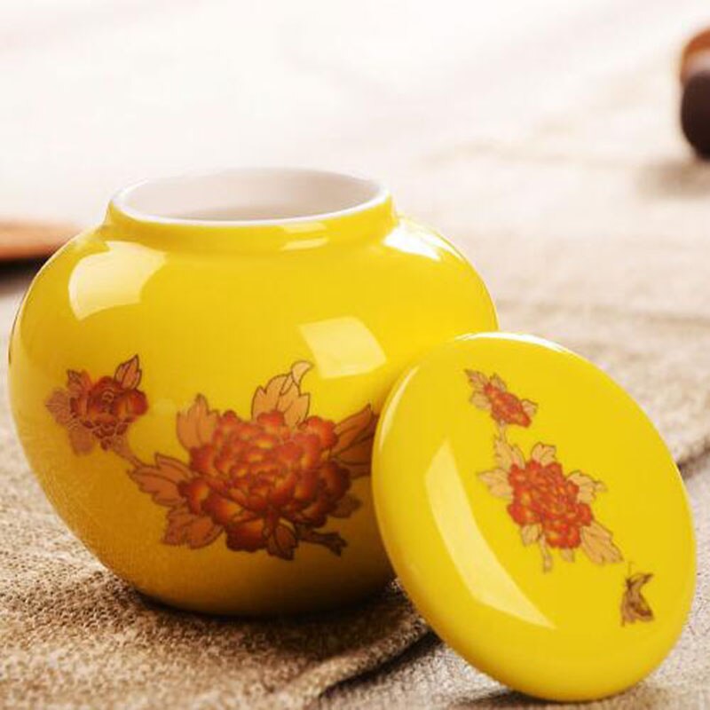 Chinese Style Container Cans Teaware Kitchen Household Supply Ceramic Peony Pattern Tea Caddy Tea Box Sealed Storage Jar