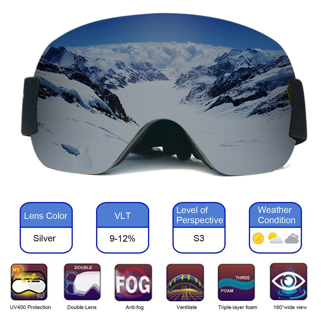Snowboard skidglasögon utrustning skidåkning sport vuxenglasögon anti-fog uv dubbel lins: B