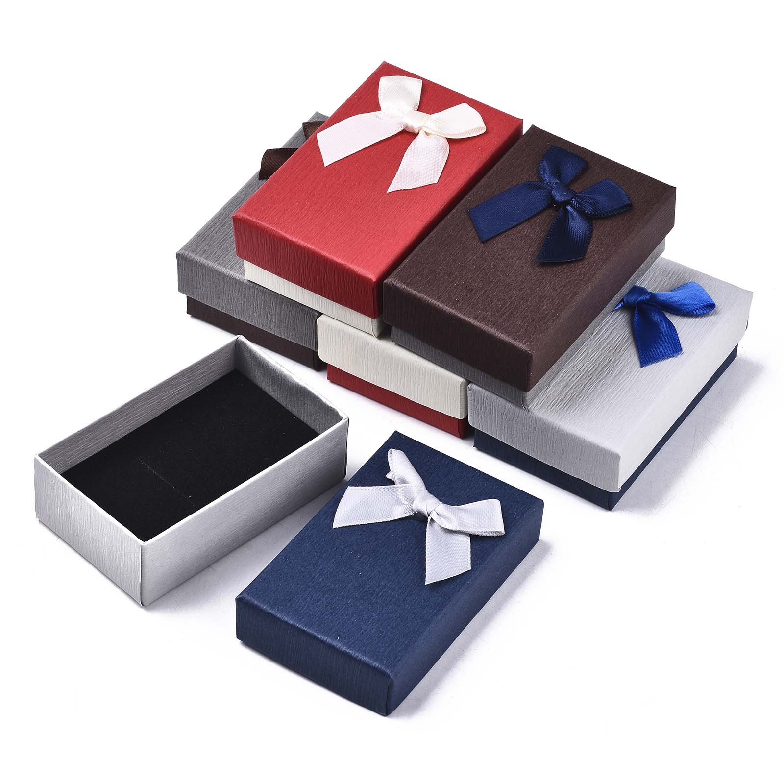 24Pcs Jewelry Boxes Necklaces Ring Earring Box Bowknot Ribbon Packaging Storage Container Organizer with Sponge Mixed Color