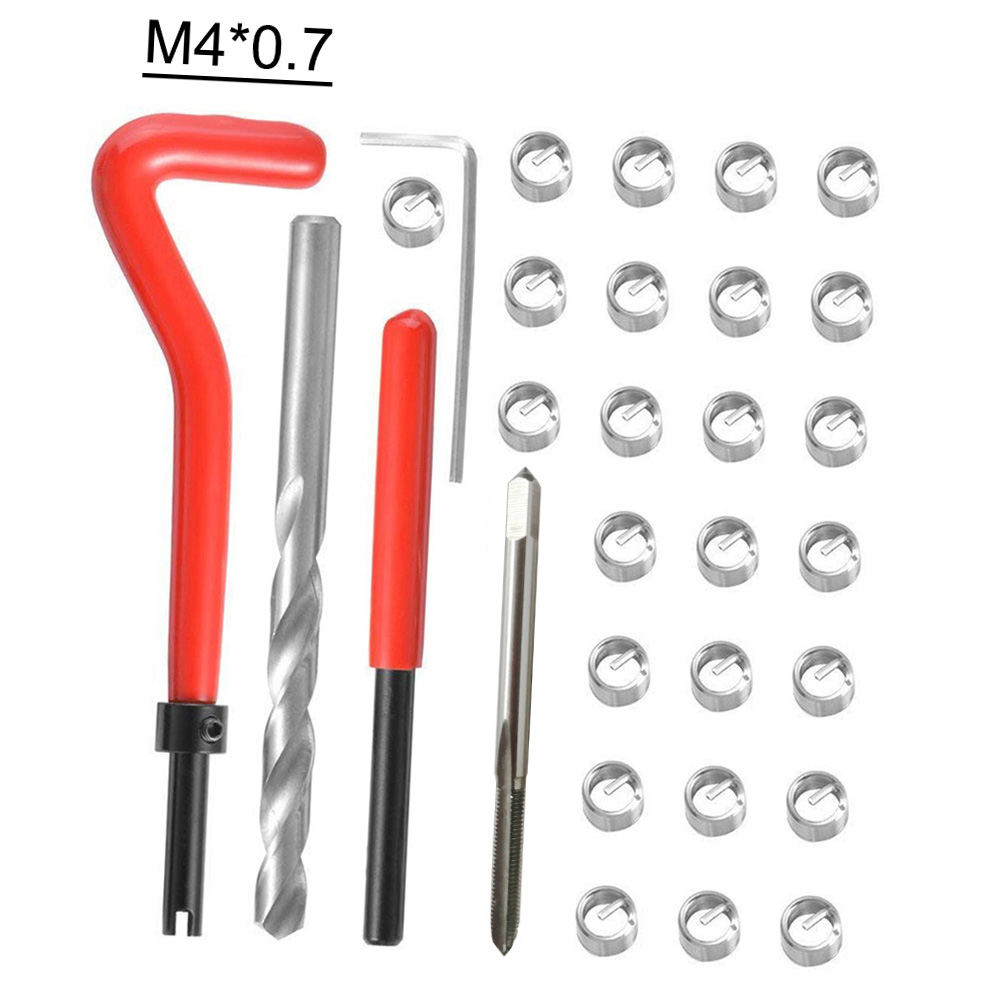 30 Uds Kit de inserción de reparación de hilo métrico M3 M4 M7 M9 M11 Helicoil Car Pro herramienta de bobina 304 bolsa de herramientas de reparación de automóviles de acero inoxidable: Gris