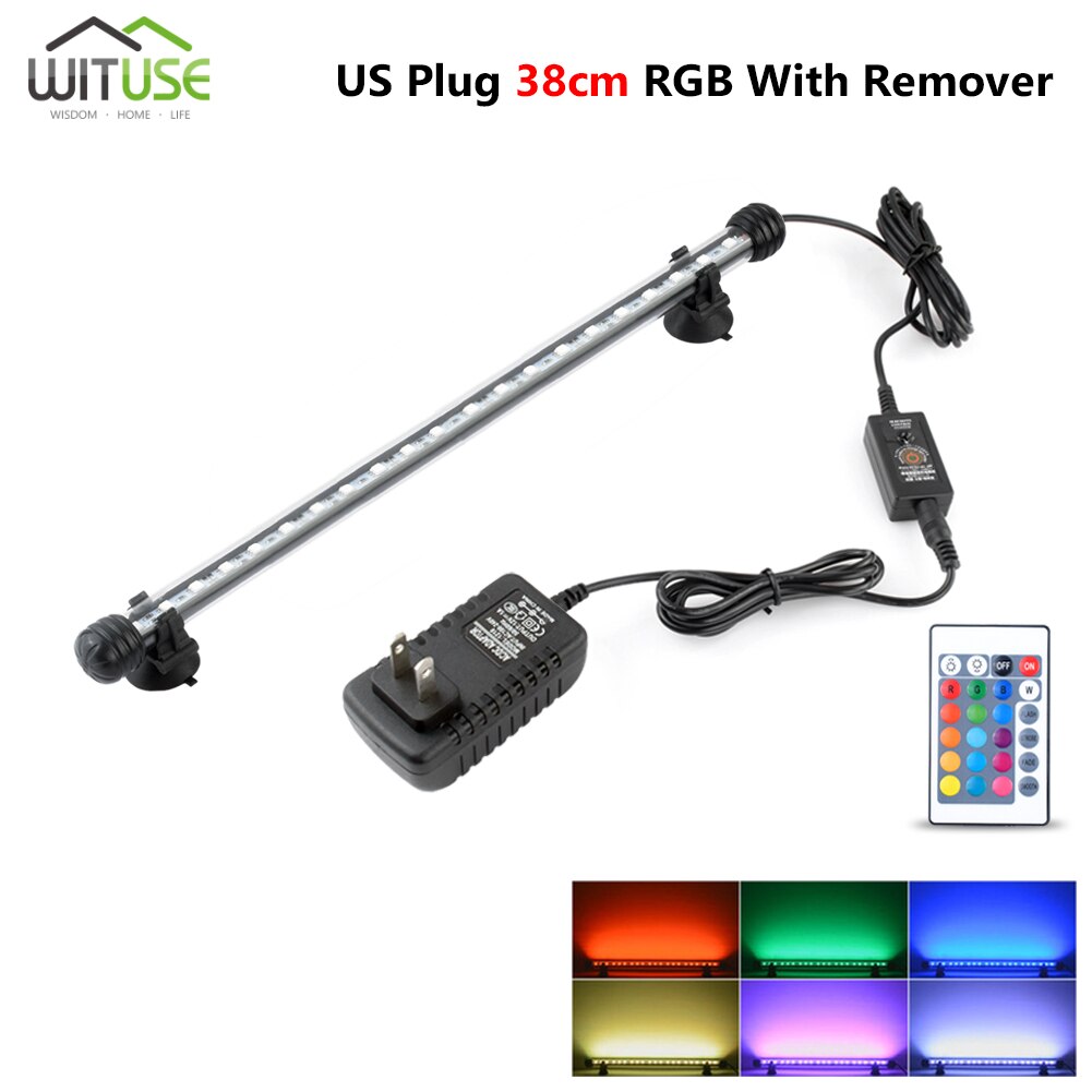 19cm 28cm 38cm 48cm 5050 rgb led aquariumverlichting aquarium onderwaterverlichting aquatische luchtbel zuurstoflamp eu ons uk stekker: 38cm met afstandsbediening ons